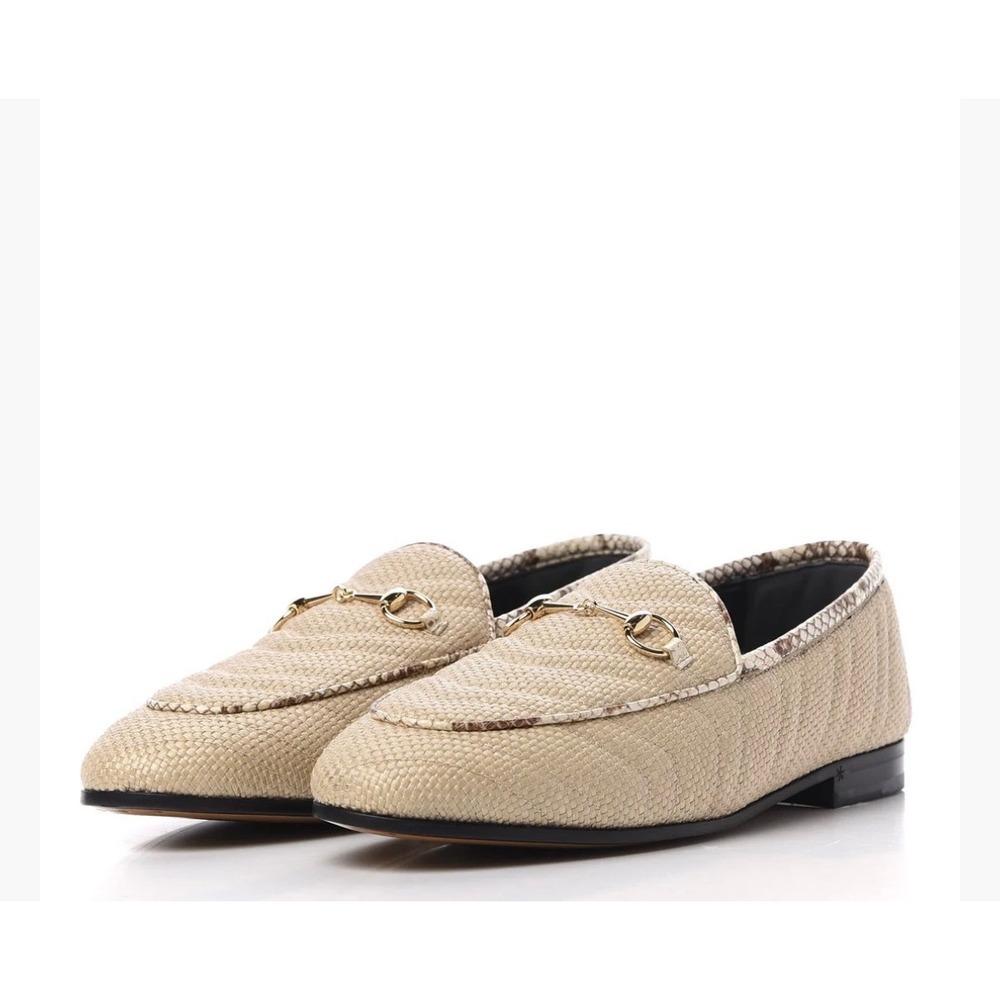 Gucci Jordaan Quilted Raffia Horsebit Loafers‎ 36.5